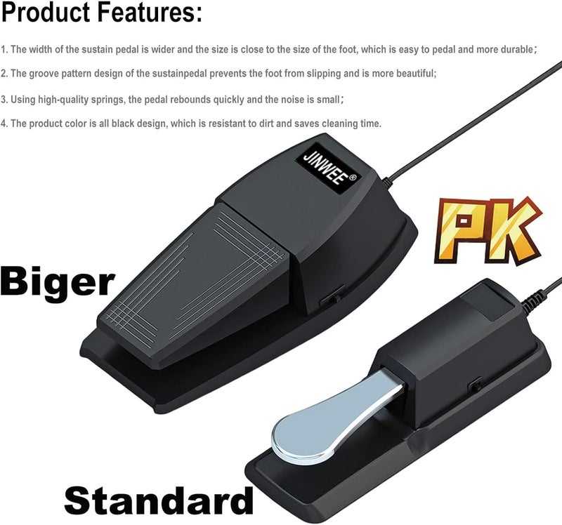 JINWEE Sustain Pedal for Keyboard,Universal Sustain Pedal with Polarity Switch Compatible with Most Digital Pianos, Yamaha, Casio and MIDI Keyboards(Black) - Image 3